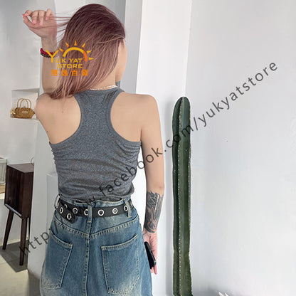 修身短款掛頸式女裝上衣 (仿真絲) Slim-fit short neck-hanging women's blouse (Silk Fabric) YYC000123